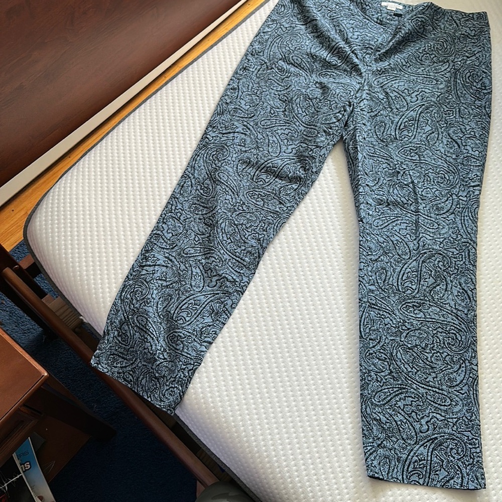 J. Jill pants - 26” inseam, blue with black paisley print. Stretchy cotton. EUC